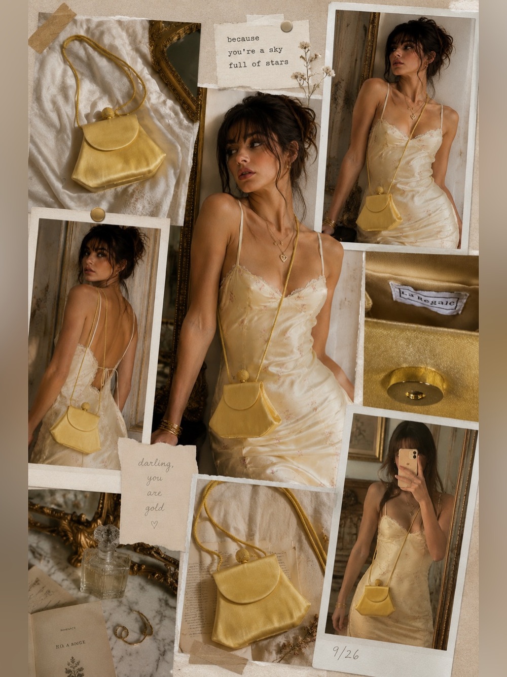 La Regale Gold Satin Mini Crossbody Purse